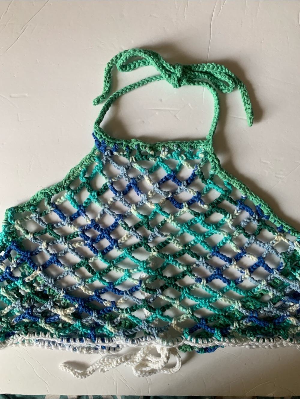 Crochet Mesh Women’s Swim Coverup Halter Top in Teal & Blue